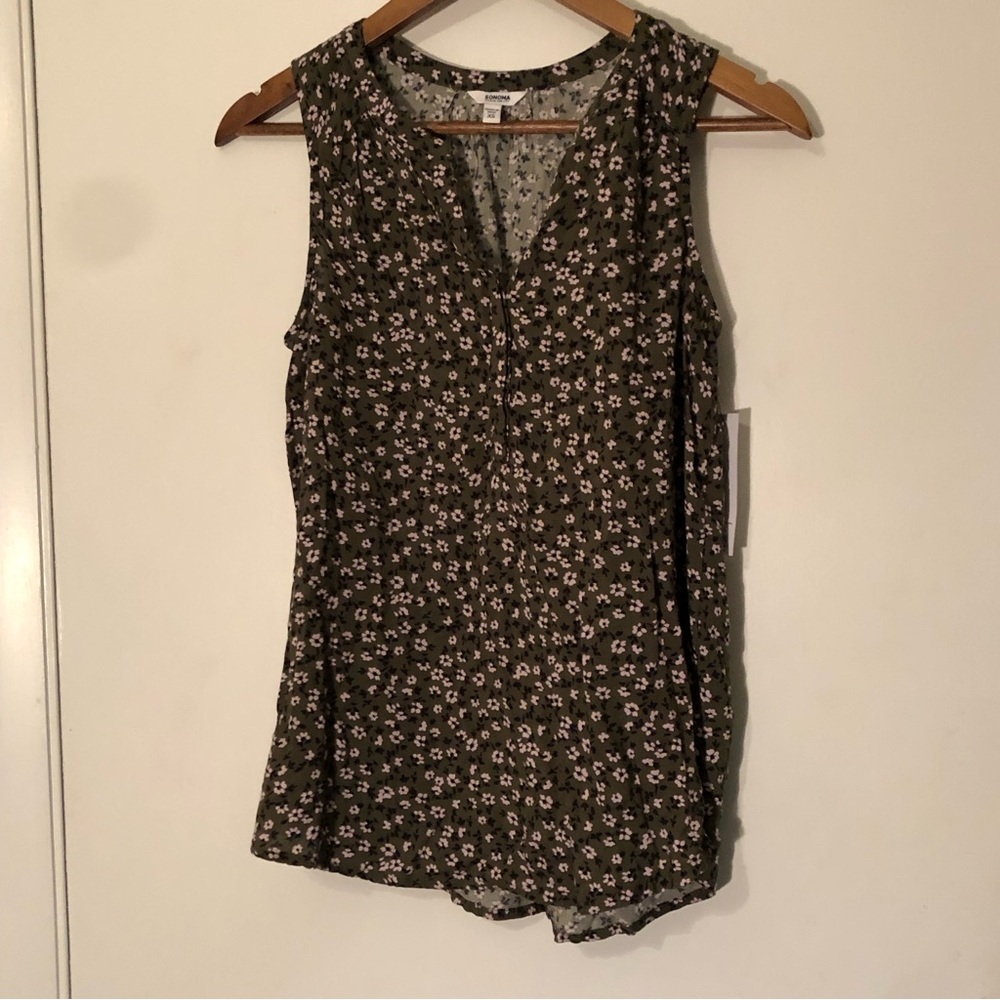 💙 Sonoma Split Neck Tank / XS / Olive, Army Green Floral / NWT 💙